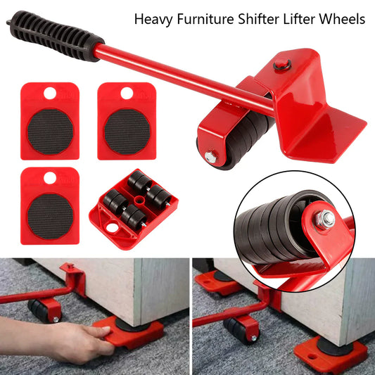 (5 in 1) Heavy Furniture Move Tool Transport Lifter Shifter Moving Kit Slider Remover Rolling Wheel Corner Mover Set For Moving House Cabinet Sofa Bed Desk