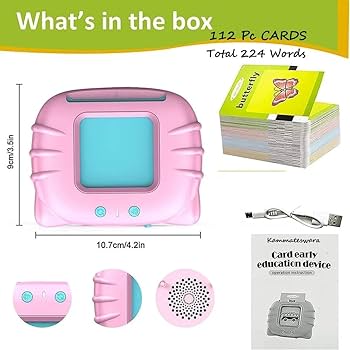 Talking Flash Cards Learning Toys, English Words Learning Card Machinee for Kids,Device with 112 Flash Cards Spelling Game Gifts for Preschool Kids Boys Girls Toddlers Age 2 3 4 5 6 7 8