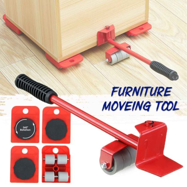 (5 in 1) Heavy Furniture Move Tool Transport Lifter Shifter Moving Kit Slider Remover Rolling Wheel Corner Mover Set For Moving House Cabinet Sofa Bed Desk